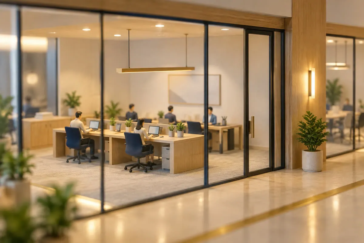 A glass-fronted private office for a team of six